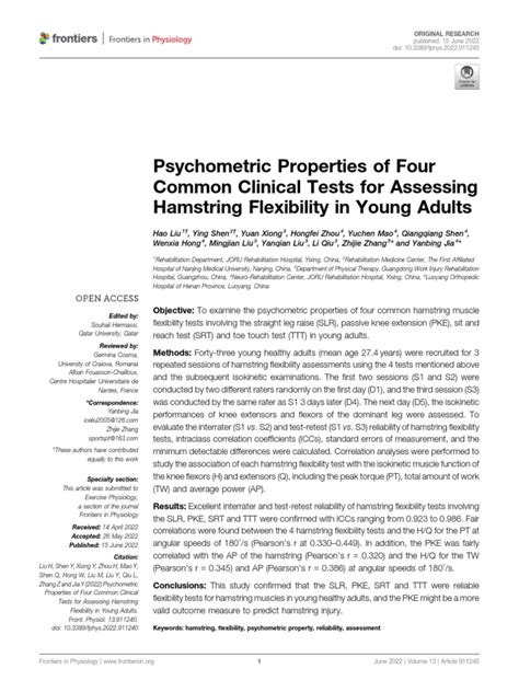 Psychometric Properties of Four Common Clinical Tests for 